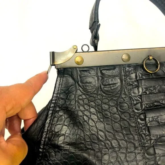Vintage Rare Alligator Lock Leather Lan Marco Handbag